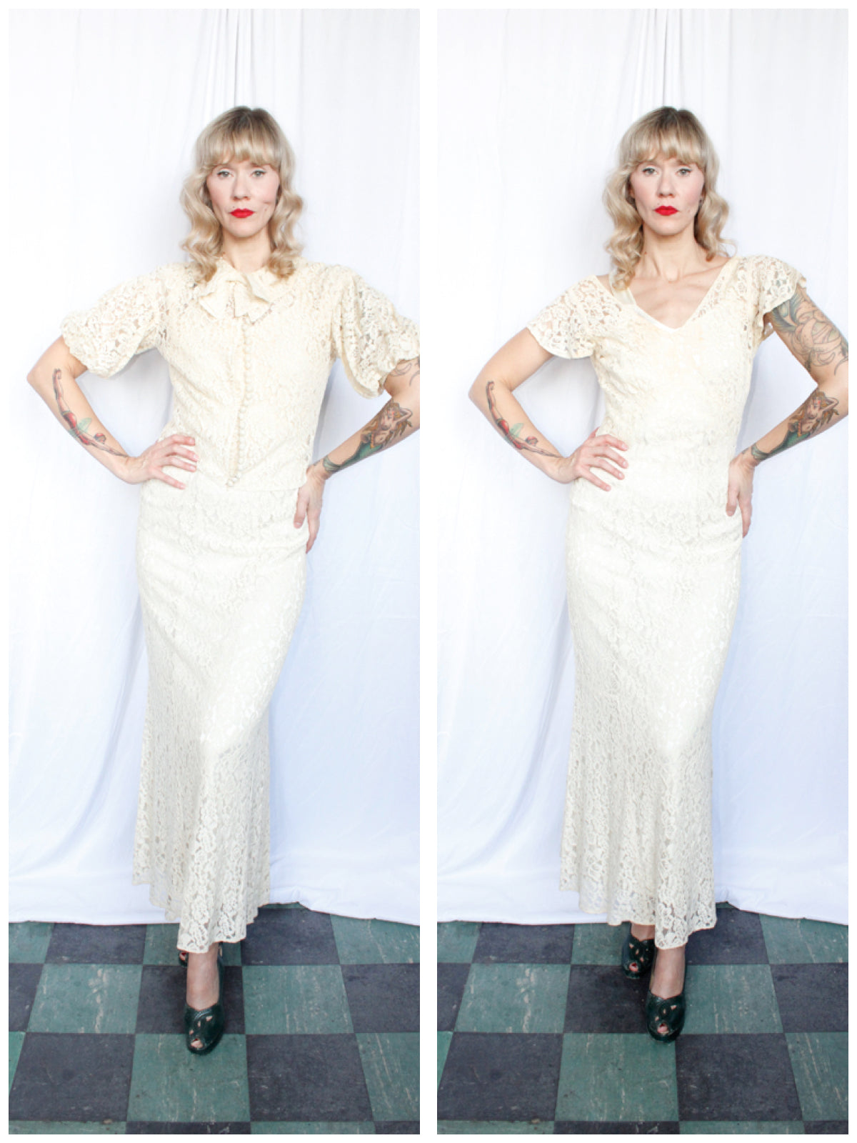 1930s Ivory Lace Gown & Blouse - Small