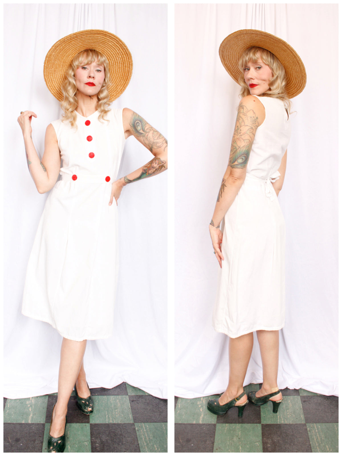 1930s White Deco Beach Dress - Small