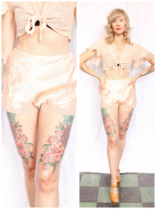 1930s Silk & Lace Tap Shorts - 26"