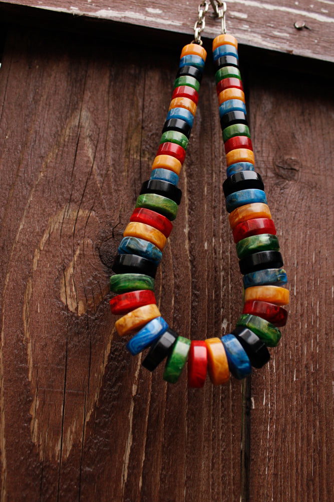 1940s Multicolor Bakelite Disc Necklace