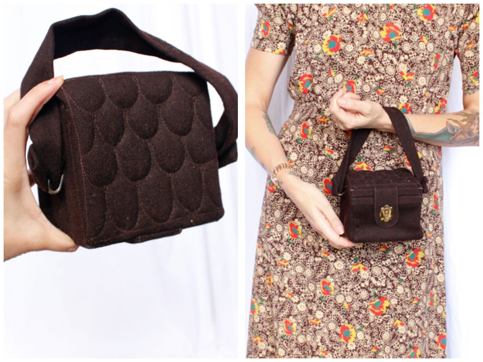 1940s Brown Wool Small Box Handbag