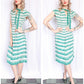 1940s Doris Dodson Green & White Stripe Dress - Small 