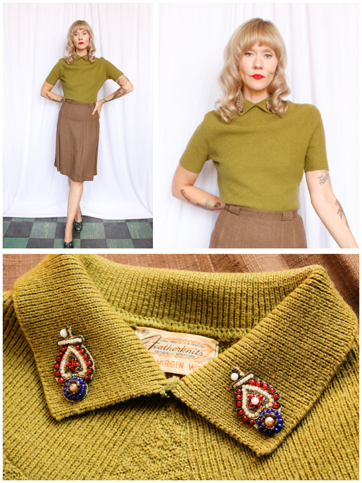 1940s Featherknit Green Sweater - M/L