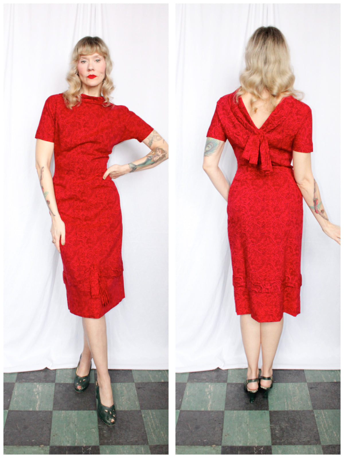 1950s Fred A. Block Red Dress - Small