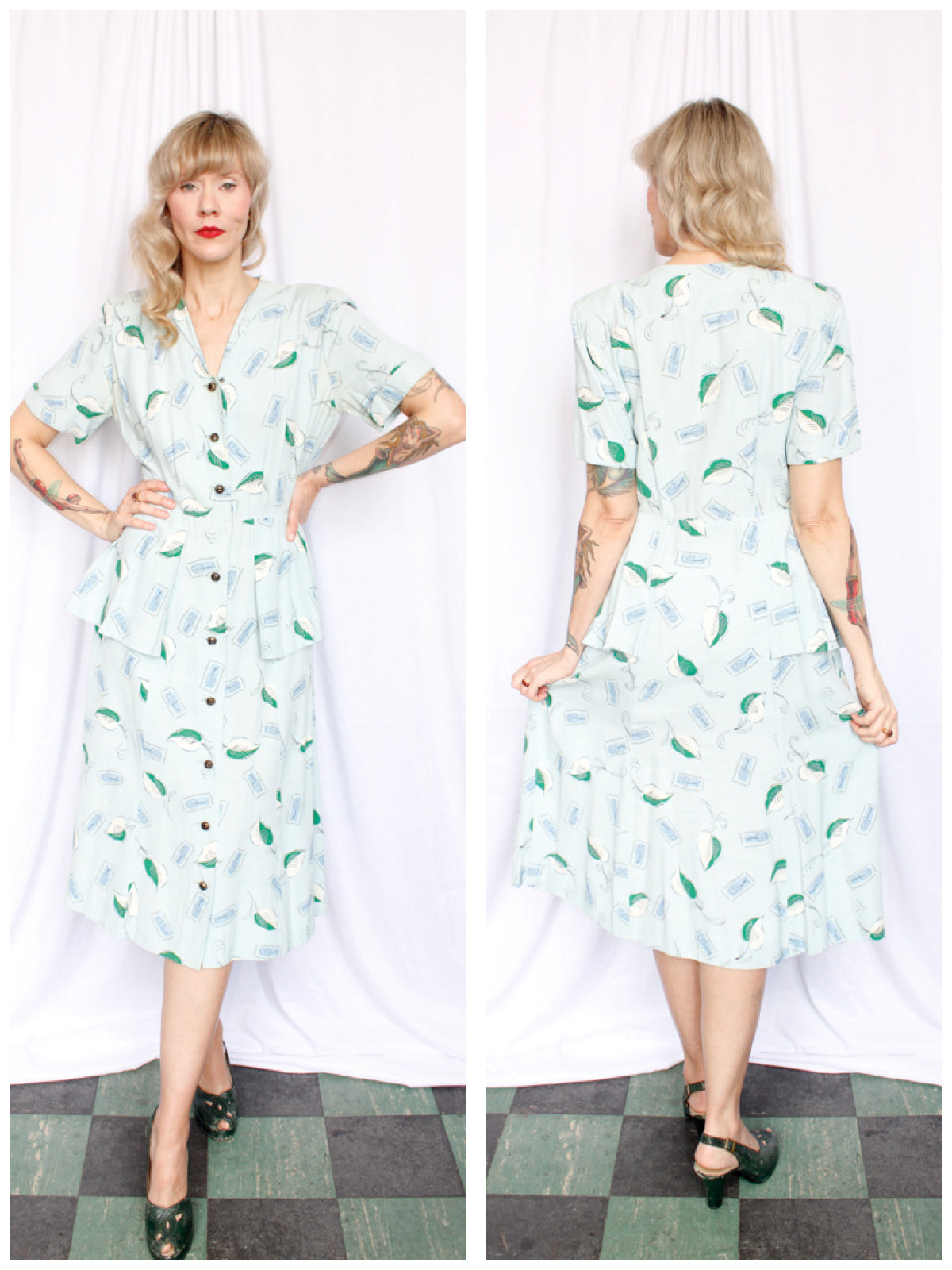 1940s Novelty Print Cotton Georgiana Dress - M/L