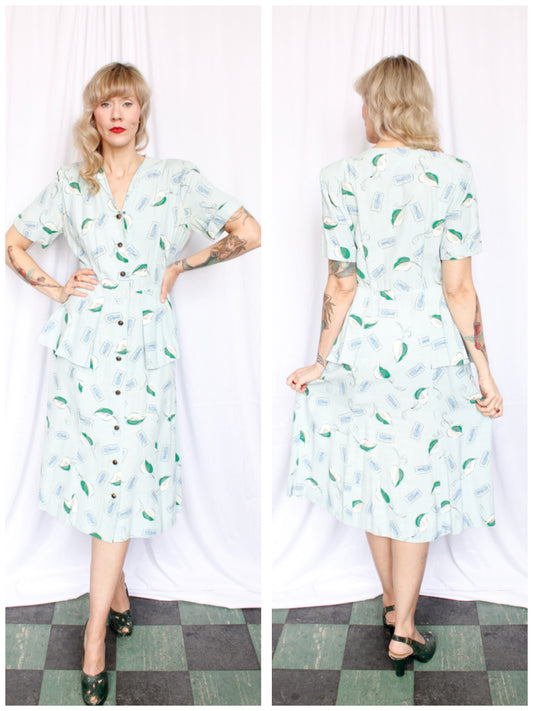 1940s Novelty Print Cotton Georgiana Dress - M/L
