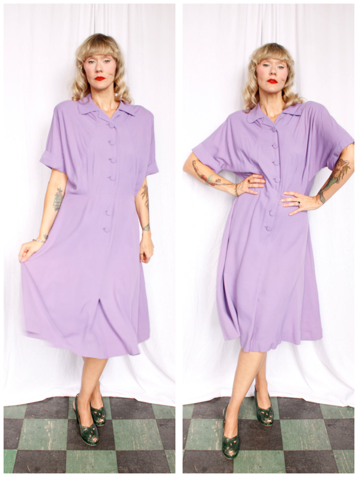 1940s Gabardine Lavender Purple Dress - XL