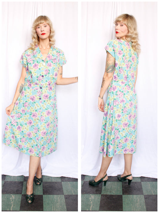 1940s Floral Day Dress - XLarge