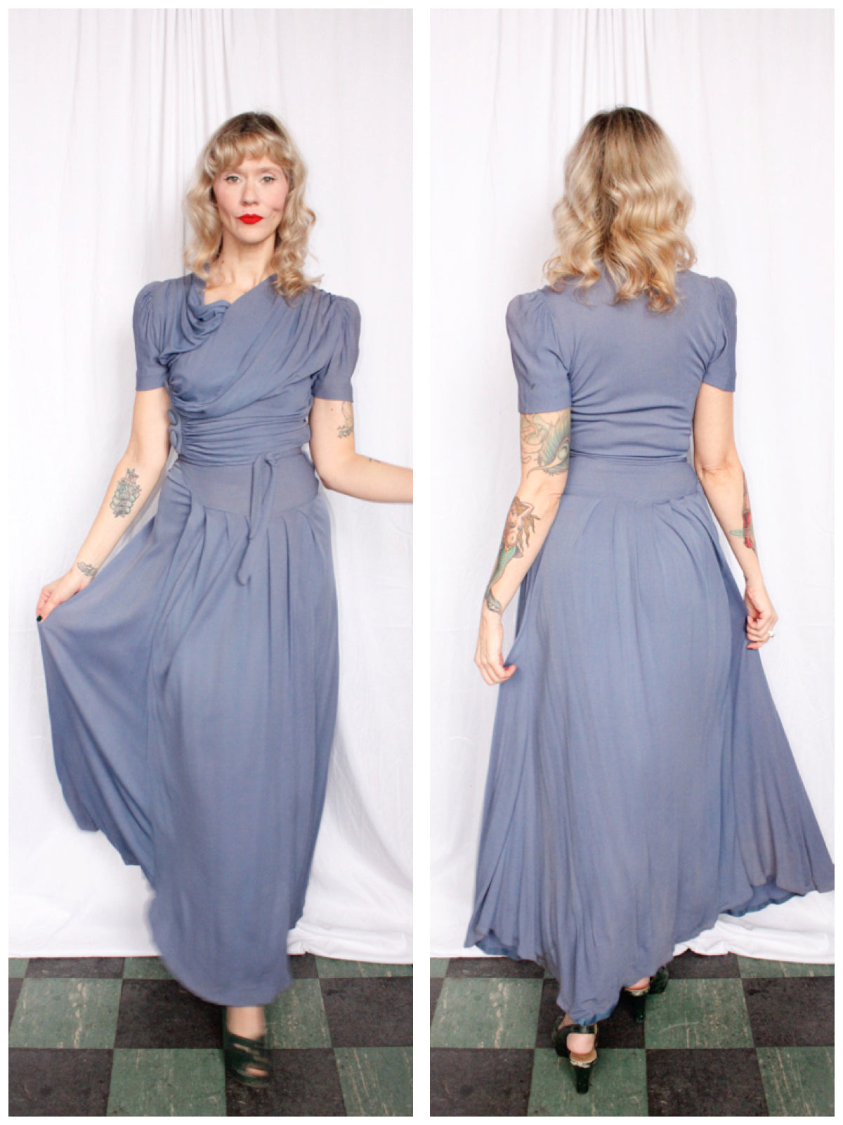 1930s Periwinkle Draped Jersey Gown - Xs