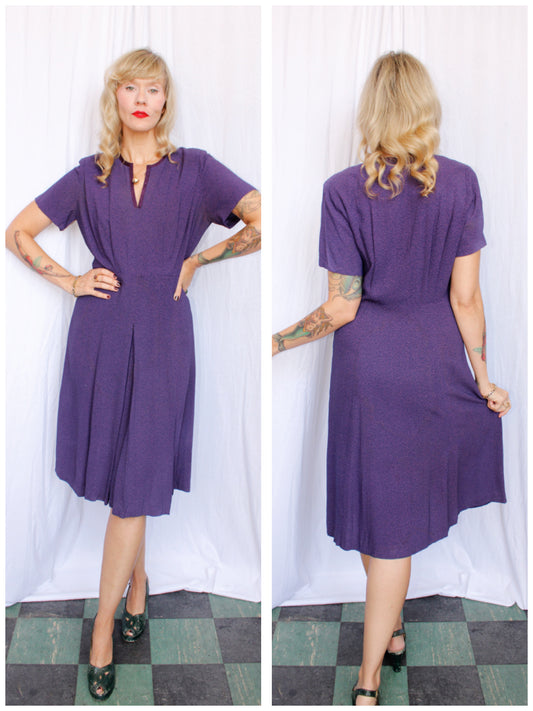 1940s Plum Purple Rayon Dress - M/L