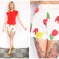 1940s Rose Print Cotton Shorts - XXS