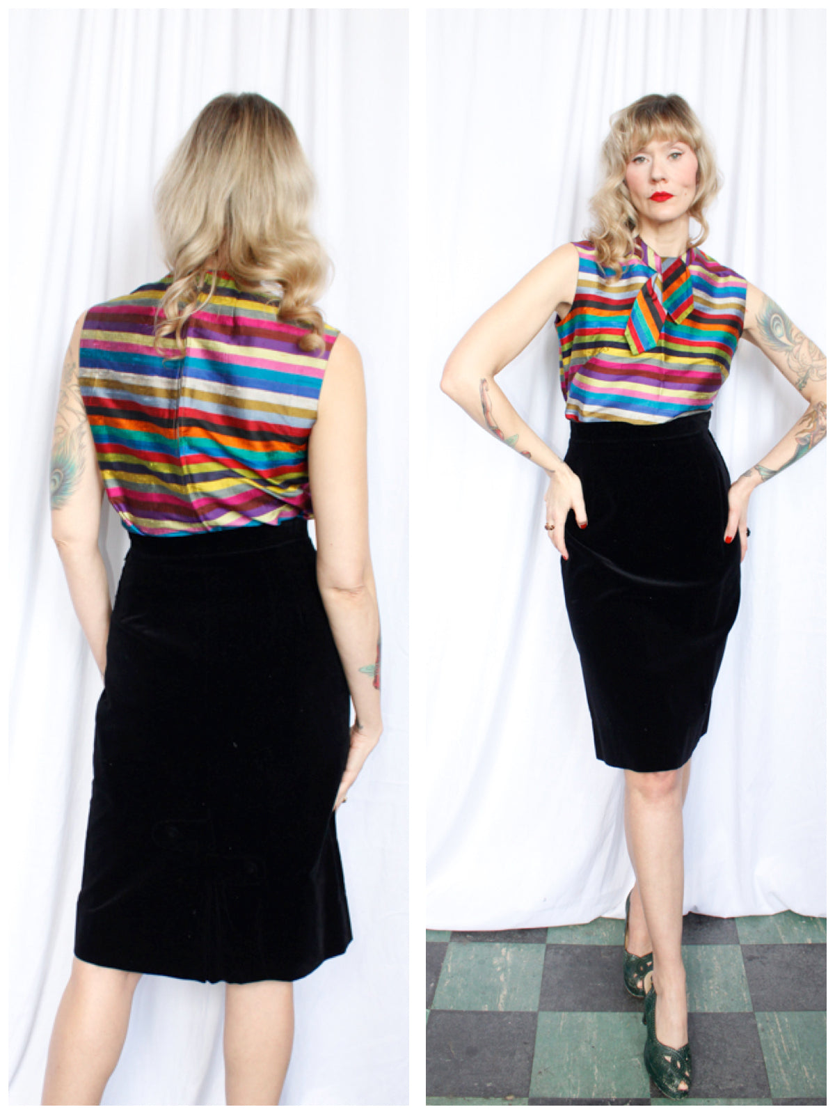 1950s Casino Black Velvet Skirt - S/M