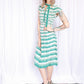 1940s Doris Dodson Green & White Stripe Dress - Small 