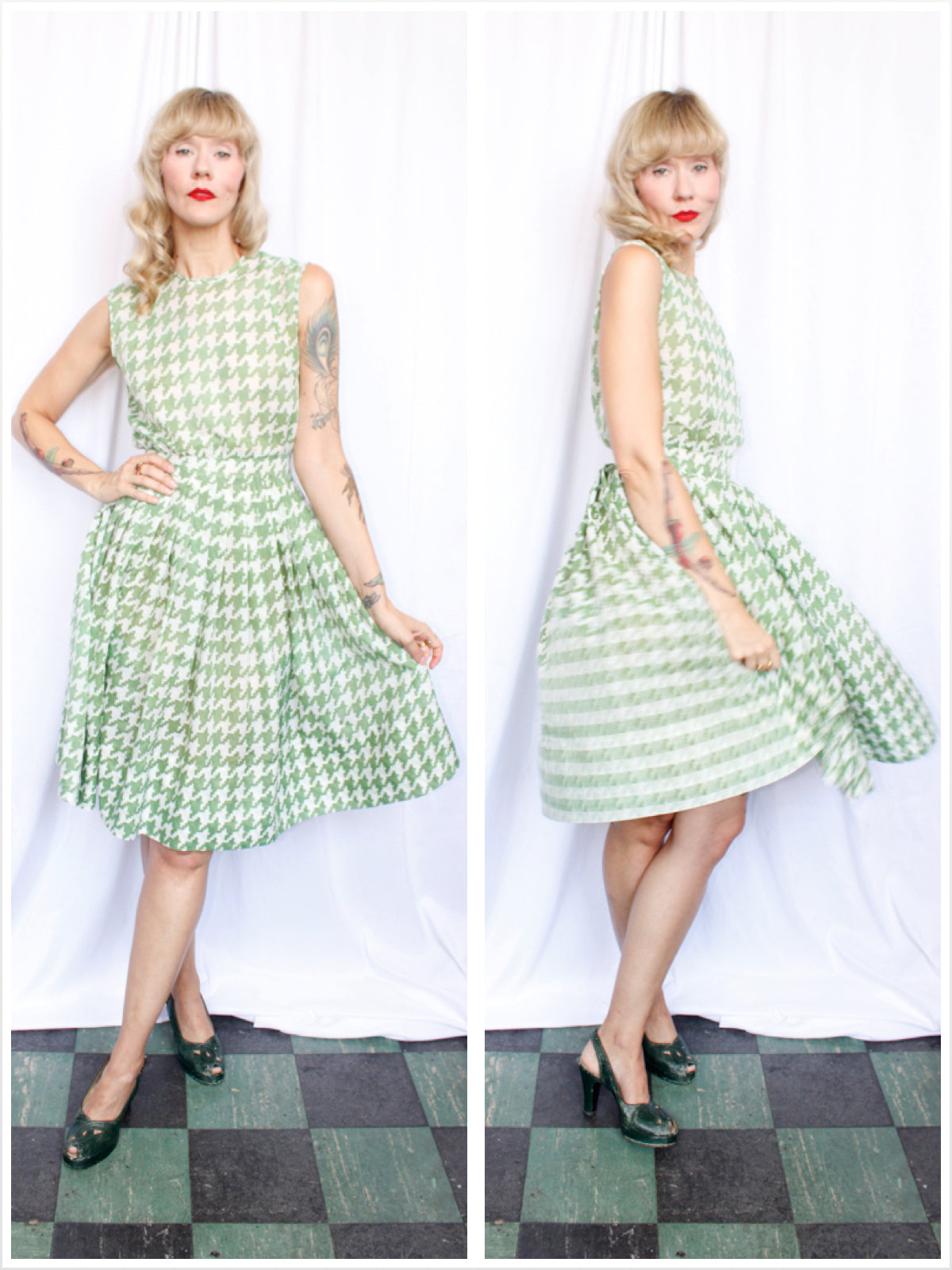 1950s Jerry Gilden Houndstooth Dress - Small