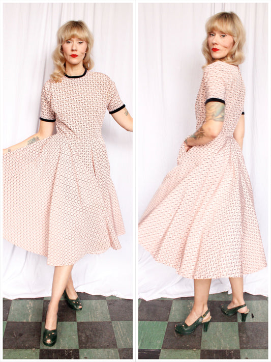 1950s Pat Hartley X Marks the Spot Silk Dress - Medium