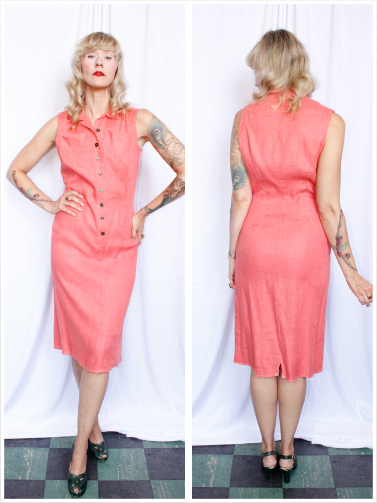 1950s Coral Linen Dress by Henry Rosenfeld - Medium