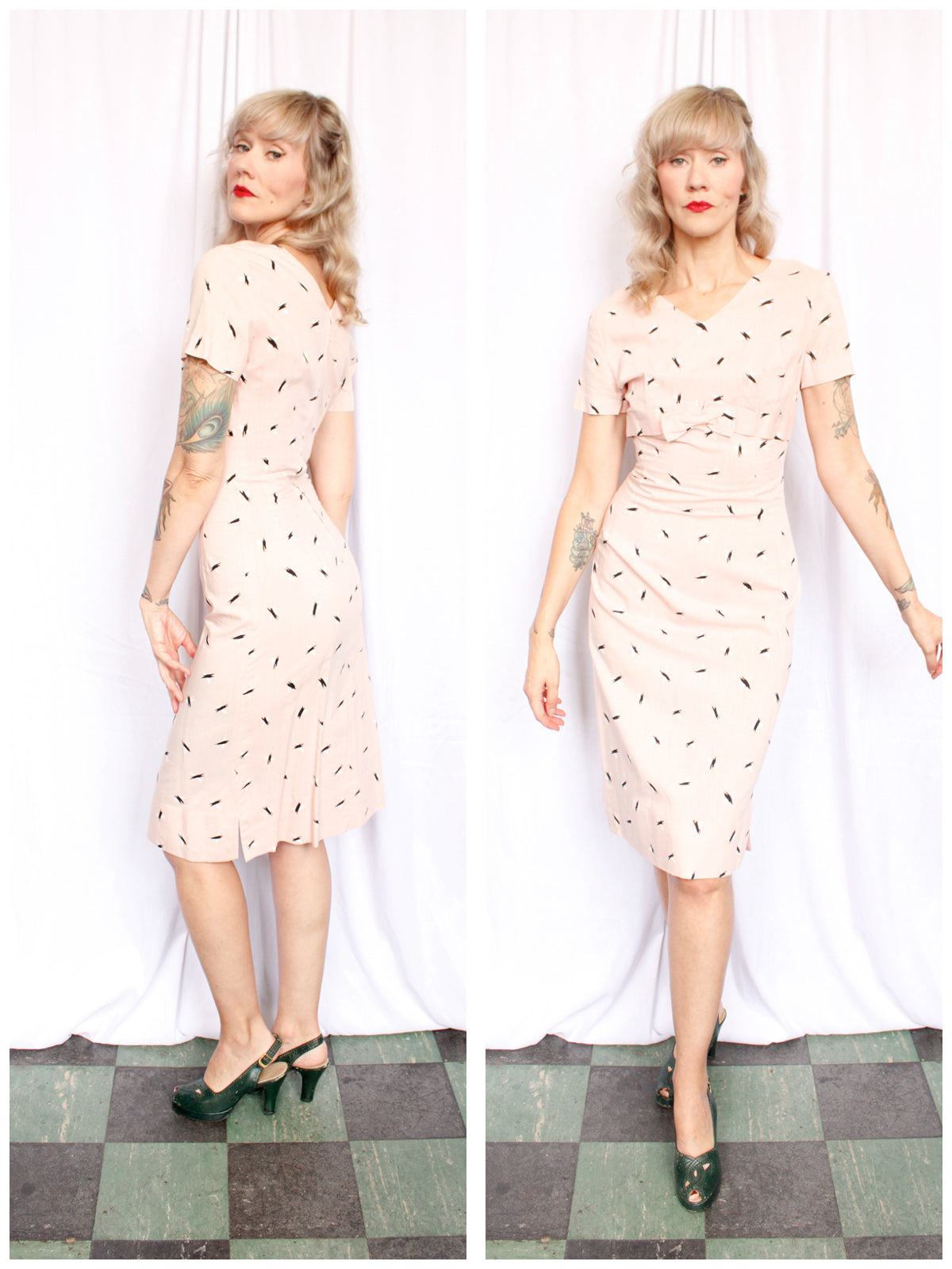 1950s Atomic Print Pink Cotton Sheath Dress - Small