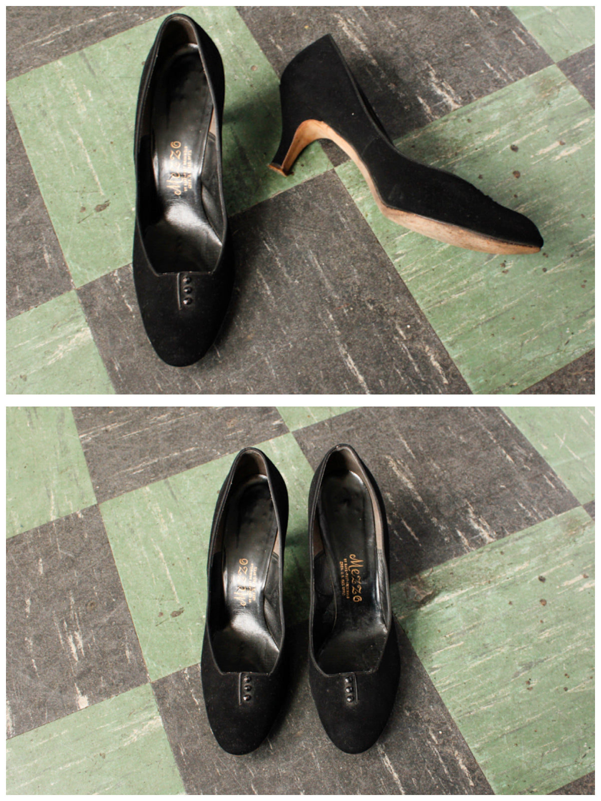 1950s. Mezzo Brushed Leather Black Heels - 8.5