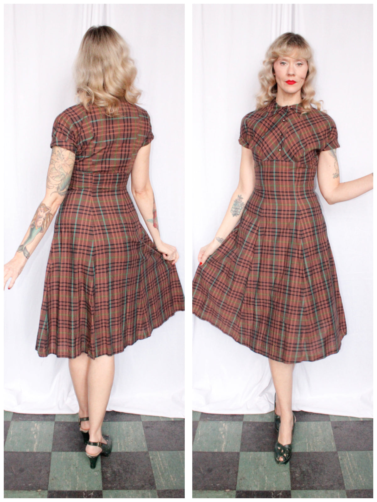 1950s Claire Carmen Plaid Cotton Dress - Small