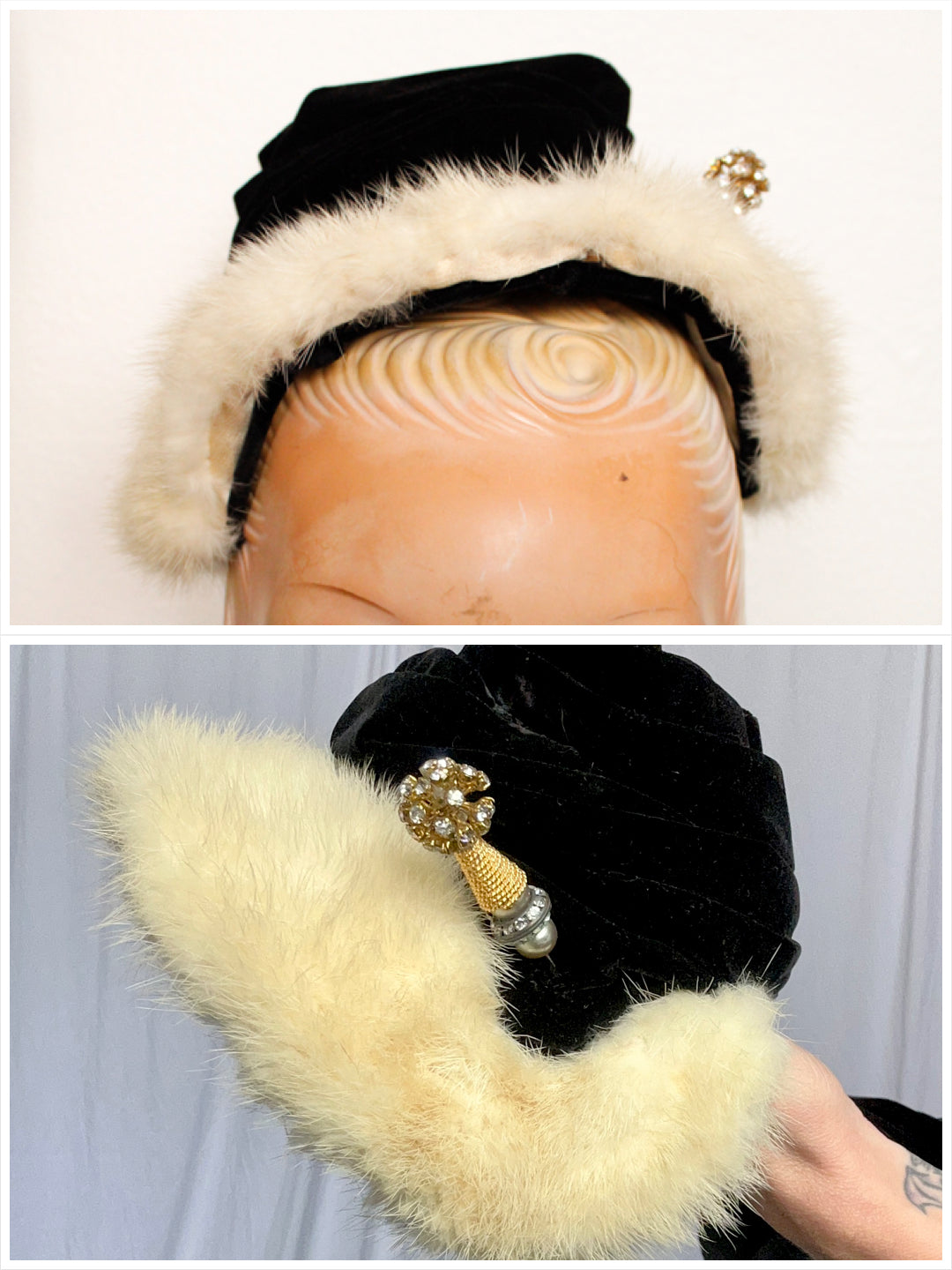 1940s Black Velvet & Ermine Hat