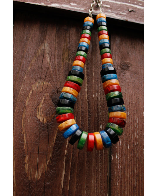 1940s Multicolor Bakelite Disc Necklace