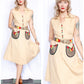 1953 "Straw Circuit" Vicky Vaughn Basket Weave with Posies Cotton Dress - Small