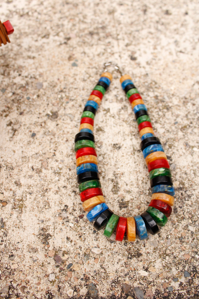 1940s Multicolor Bakelite Disc Necklace