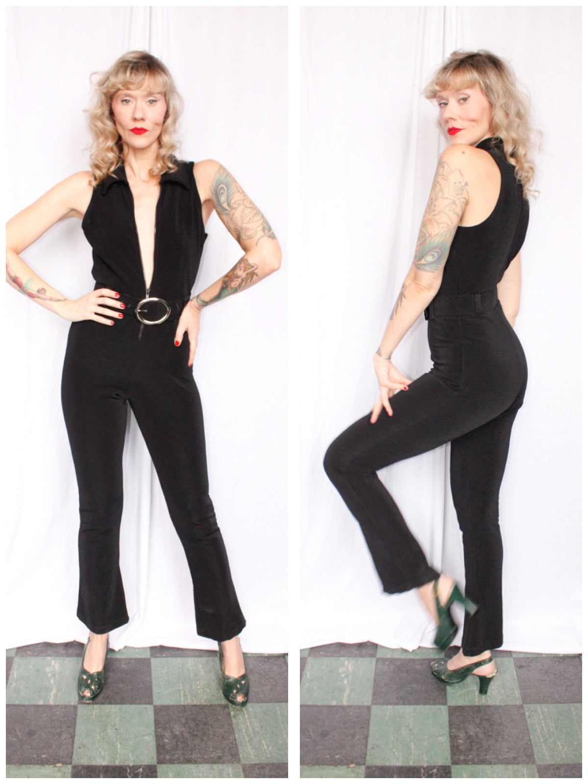1960s Black Stretch Catsuit Jumpsuit - Small