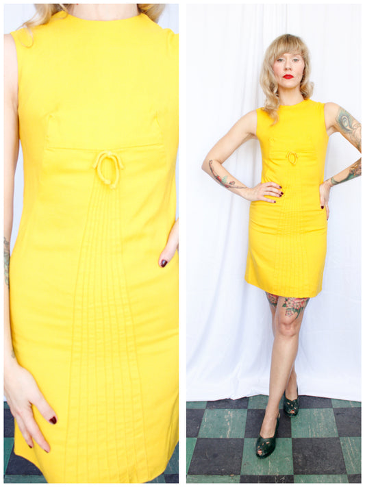 1960s Lanz Yellow Twill Sheath Dress - Small