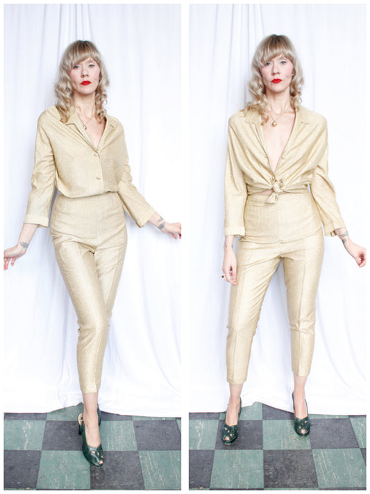1960s Koret of California Gold Lurex Pant Suit - Small