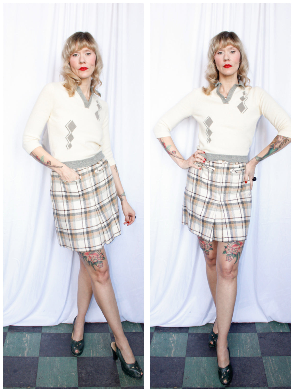 1960s Wool Plaid Mini Skirt - 27.5" waist