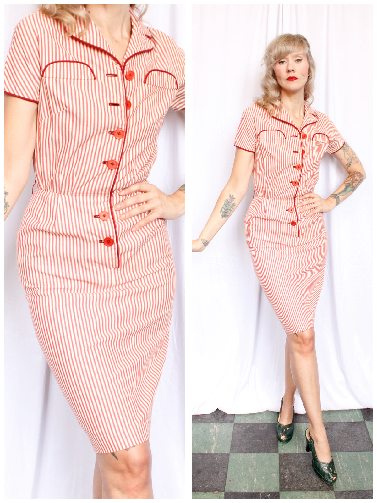 1960s Candy Stripe Sheath Wiggle Dress - Xsmall