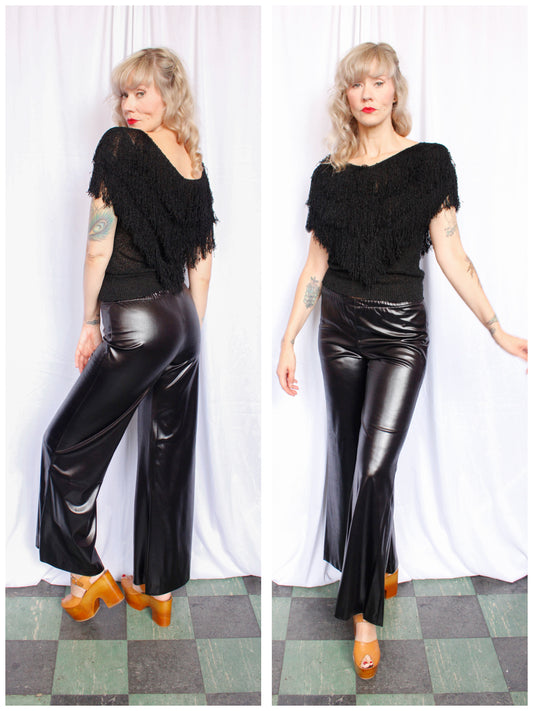 1970s Stella Rosa WETLOOK Low Rise Bell Bottom Pants - Small