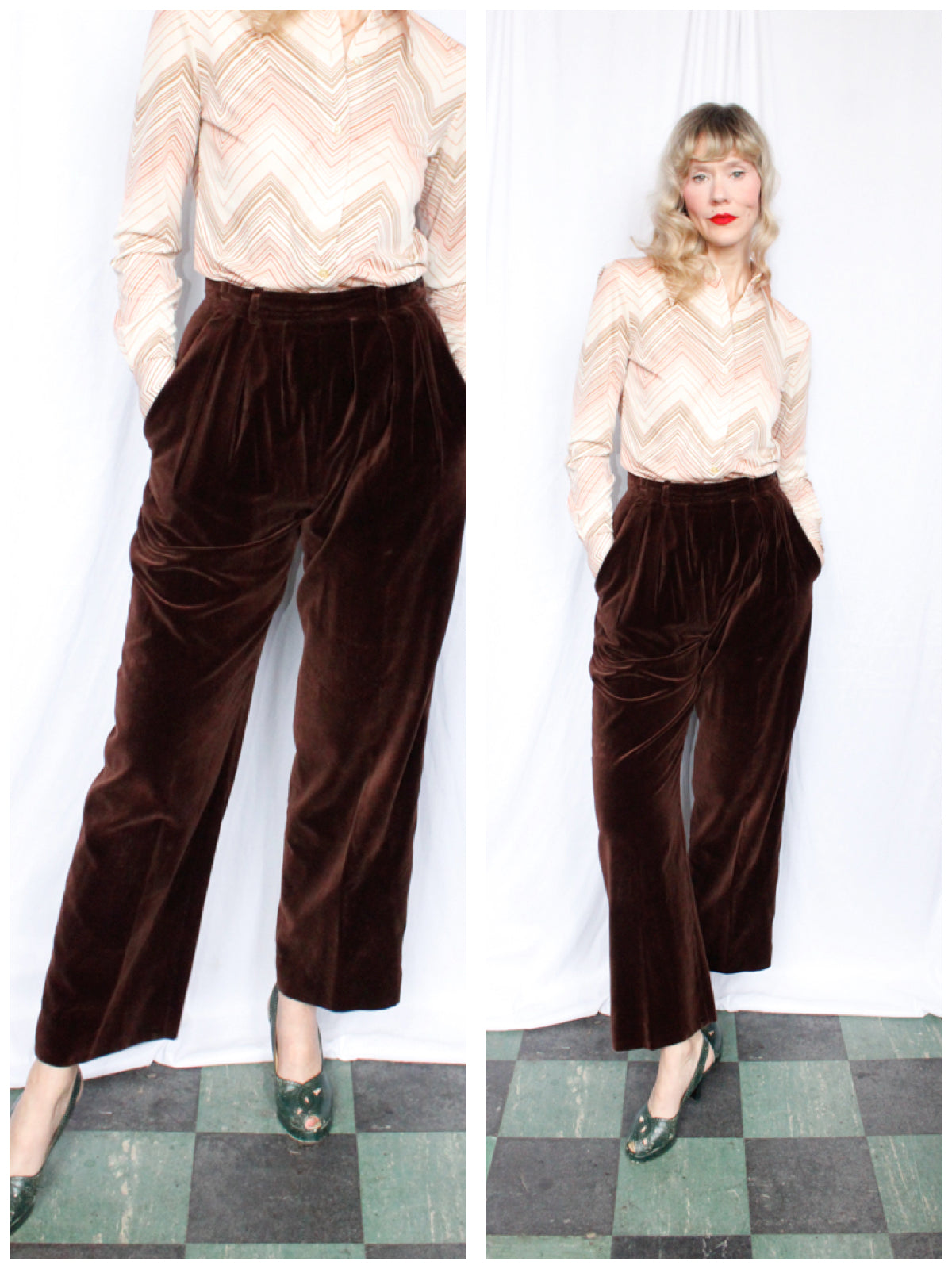 1980s YSL Velvet Brown Pants - 27" waist