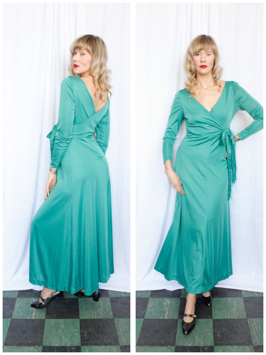 1970s Teal Disco Grecian Gown - Med