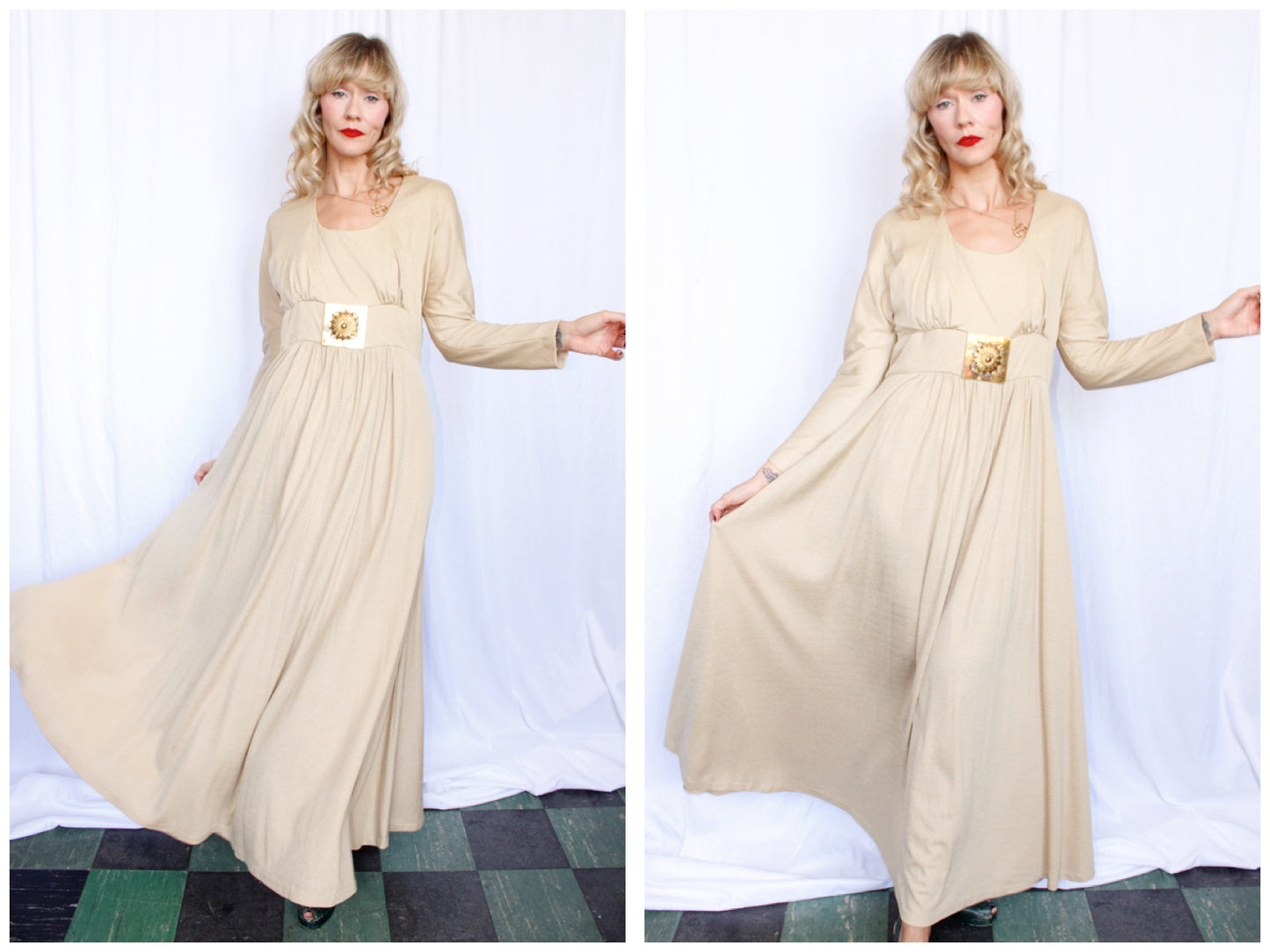 1970s Champagne Silk Jersey Dress - Large