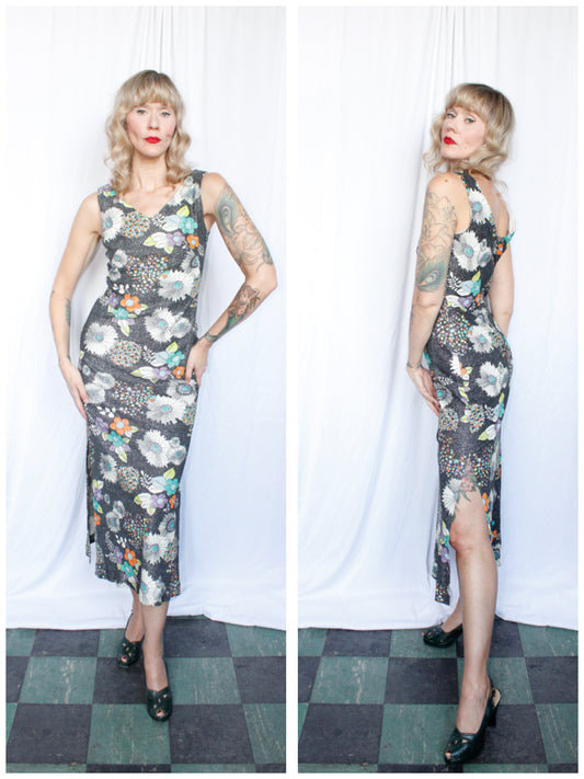 Late 1960s Funky Floral Lurex Gown - Small