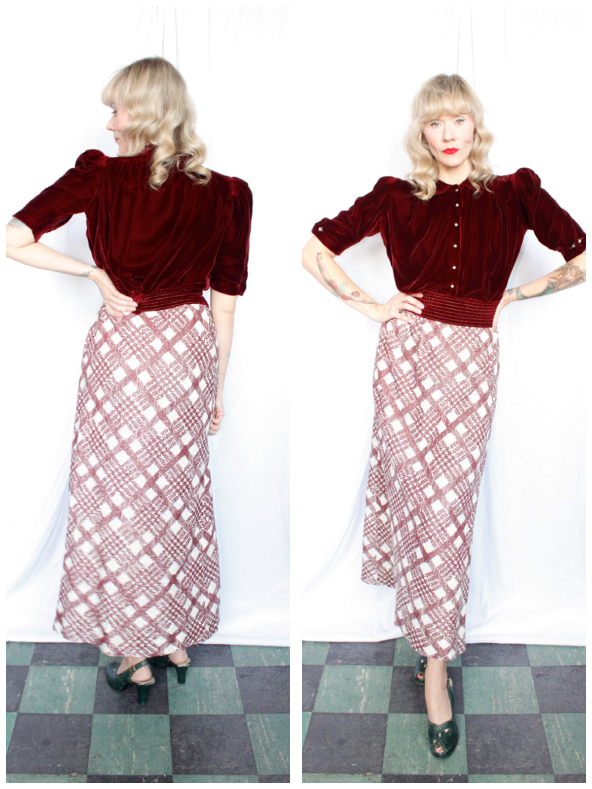1970s Plaid Lurex Long Skirt - Medium