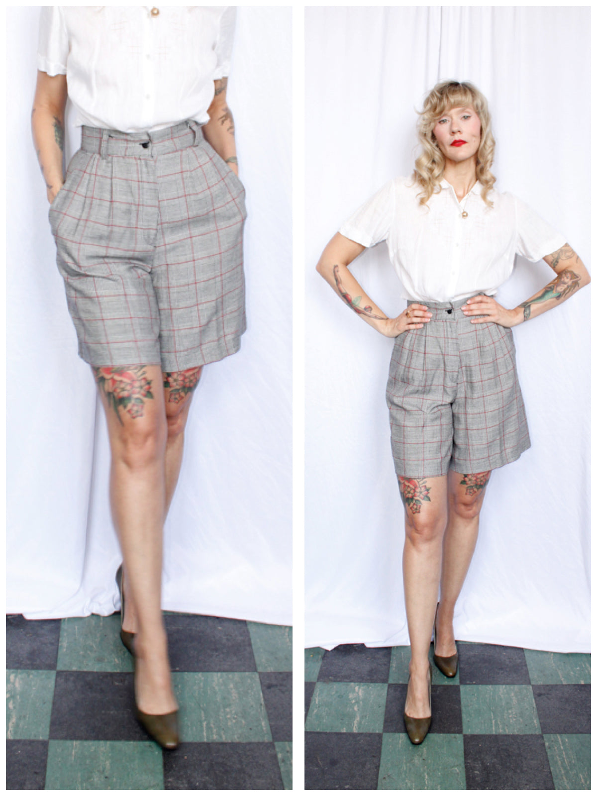 1990s Herringbone Plaid Shorts - 27 waist