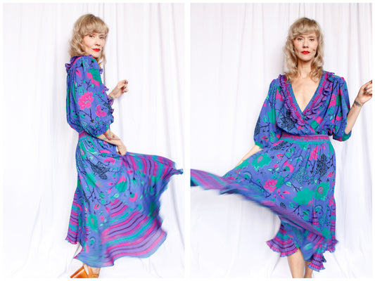 1980s Assorti by Susan Freis Vibrant Print Dress - XXL