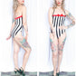 80s Striped Avon Fashions One Piece Swimsuit - Small Petite