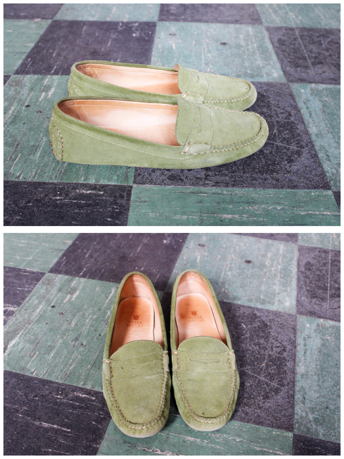 Late 1990s Peter Millar Green Suede Driving Loafers w/box - 8M