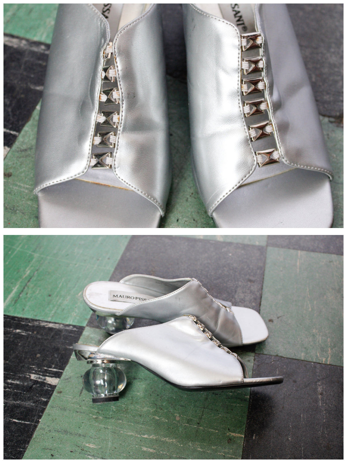 2000s Y2K Silver and Lucite Slide Sandals - 7M