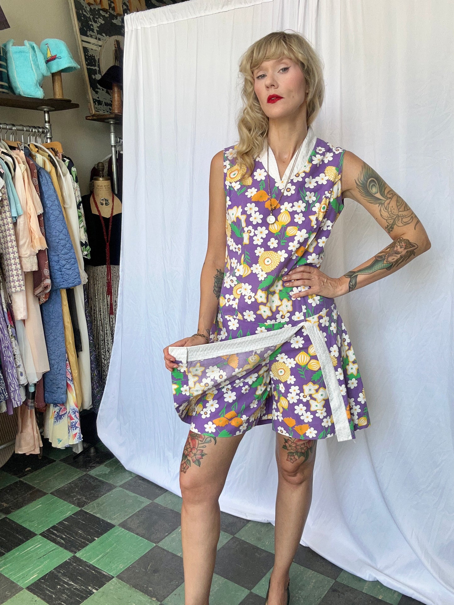 1960s Floral Skort Romper - Medium