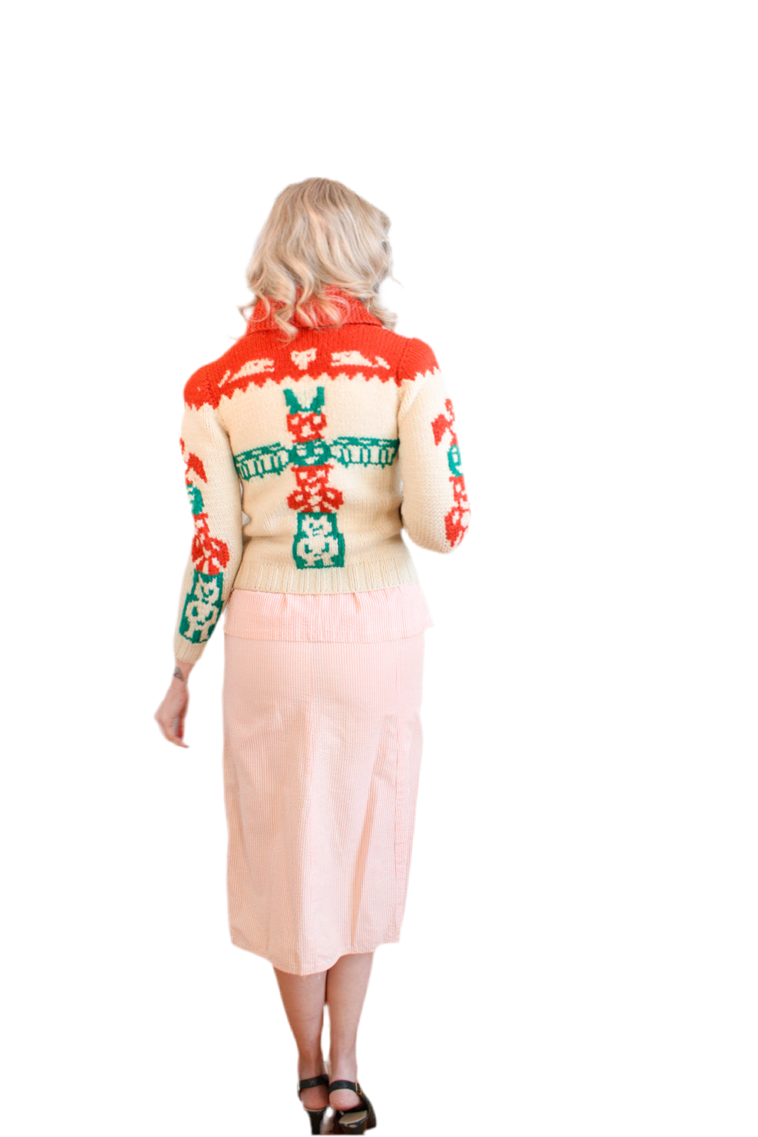 Late 1950s Cowichan Totem Pole Curling Sweater - Xsmall