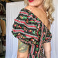 1950s Puff Sleeve Cactus & Guitars Novelty Print Blouse - Xsmall
