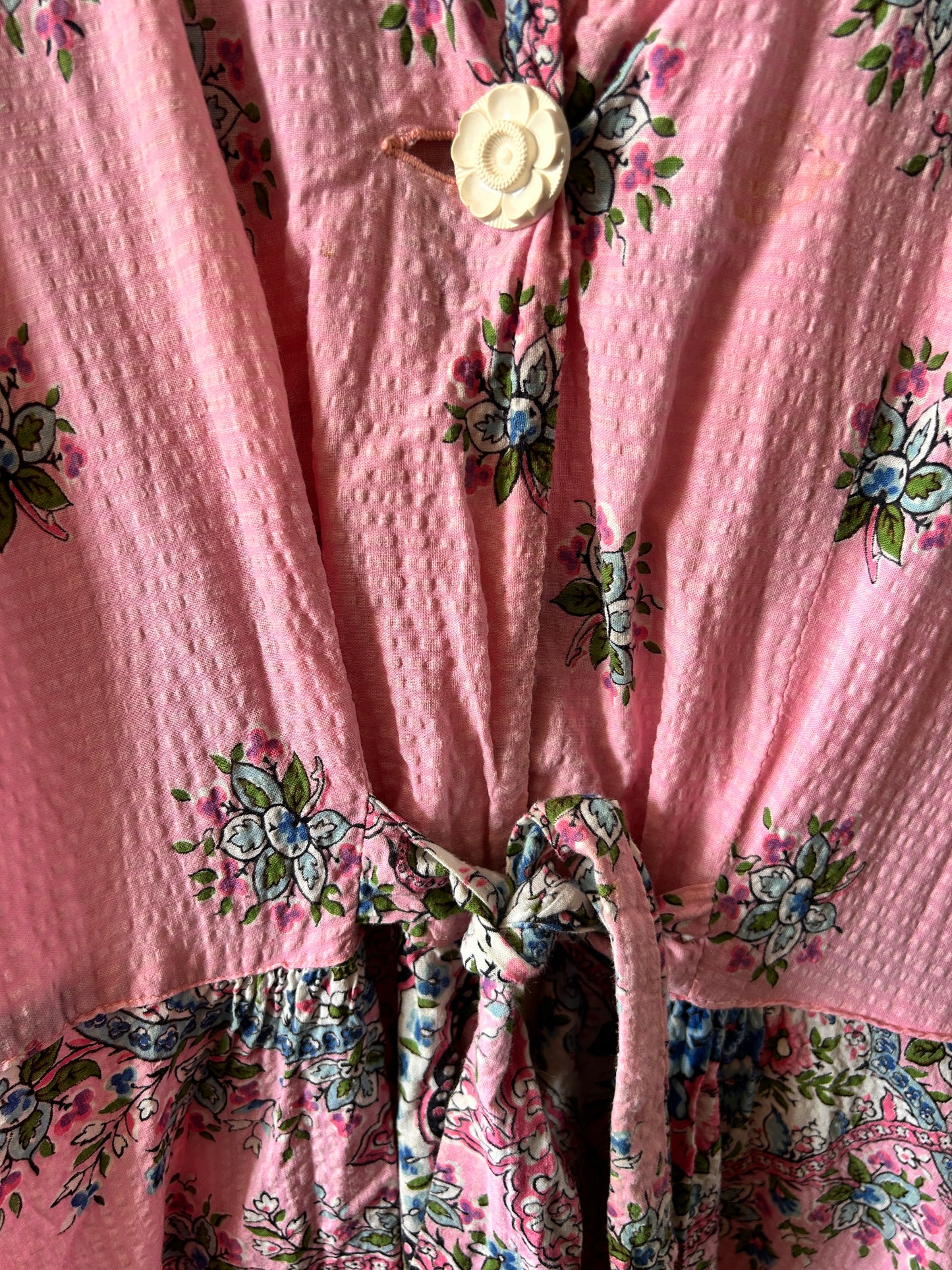 1940s Seersucker Floral Dressing Gown - M/L