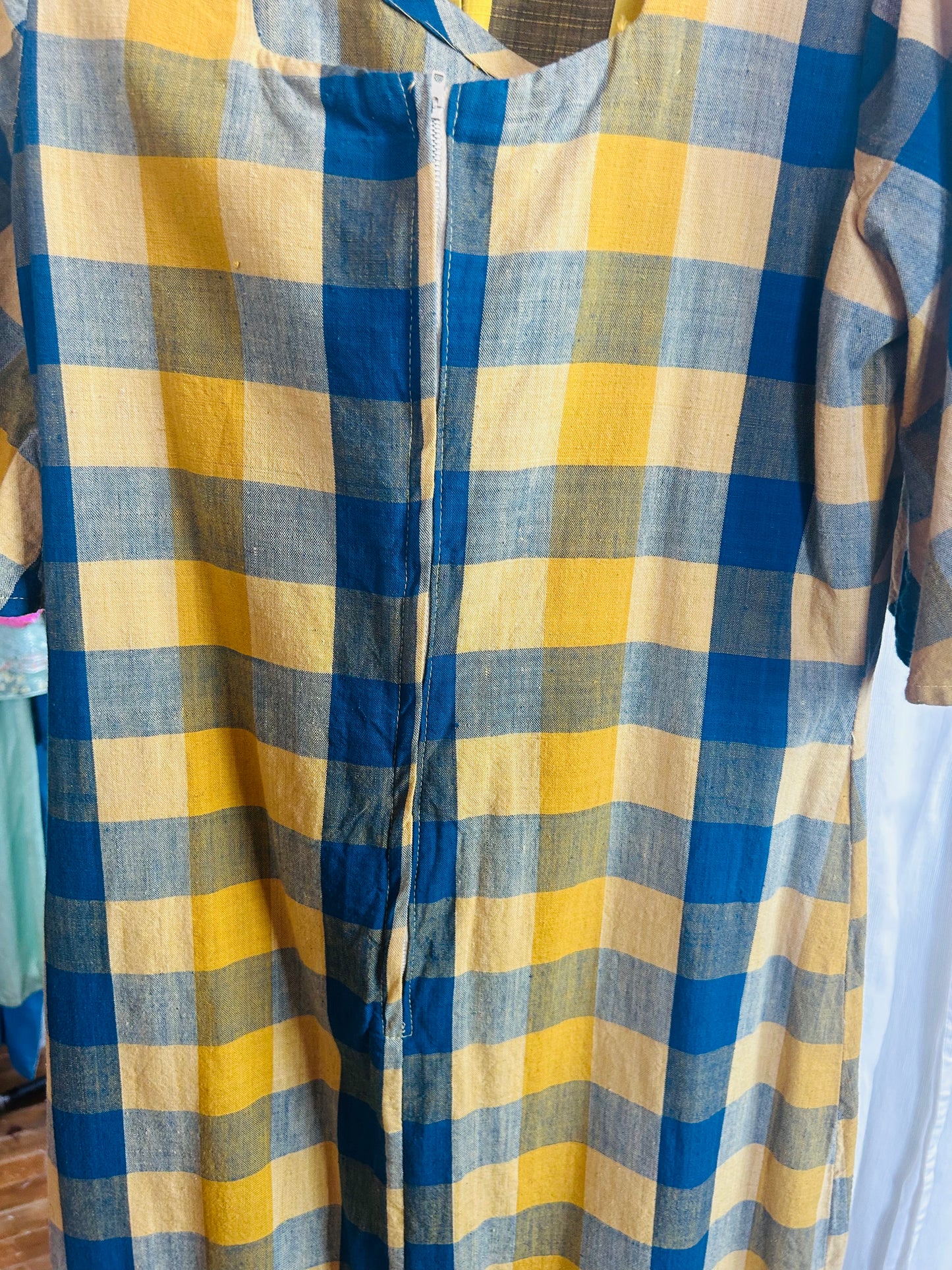1980s Guatemalan Plaid Cutout Maxi Dress - M/L
