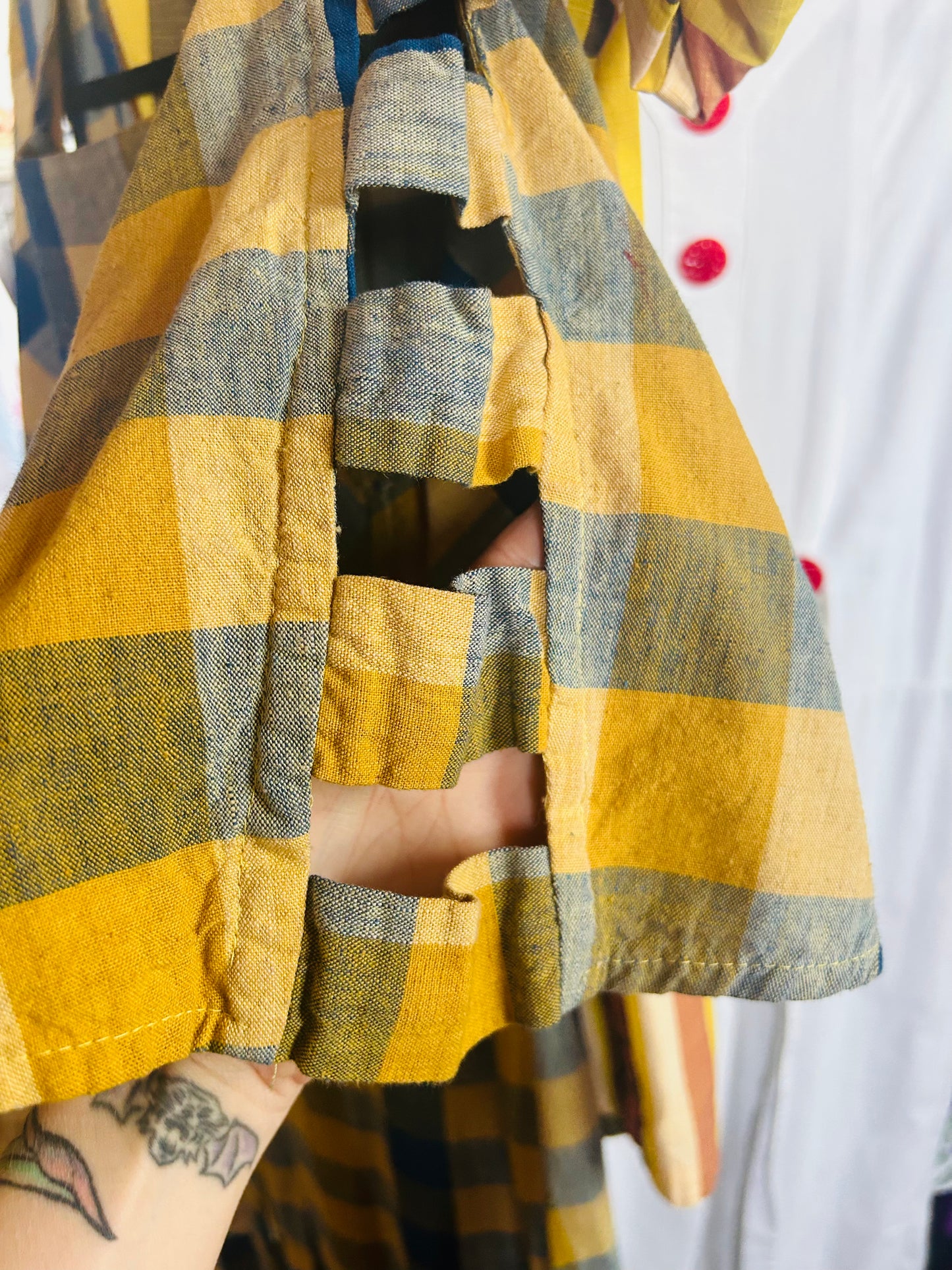 1980s Guatemalan Plaid Cutout Maxi Dress - M/L