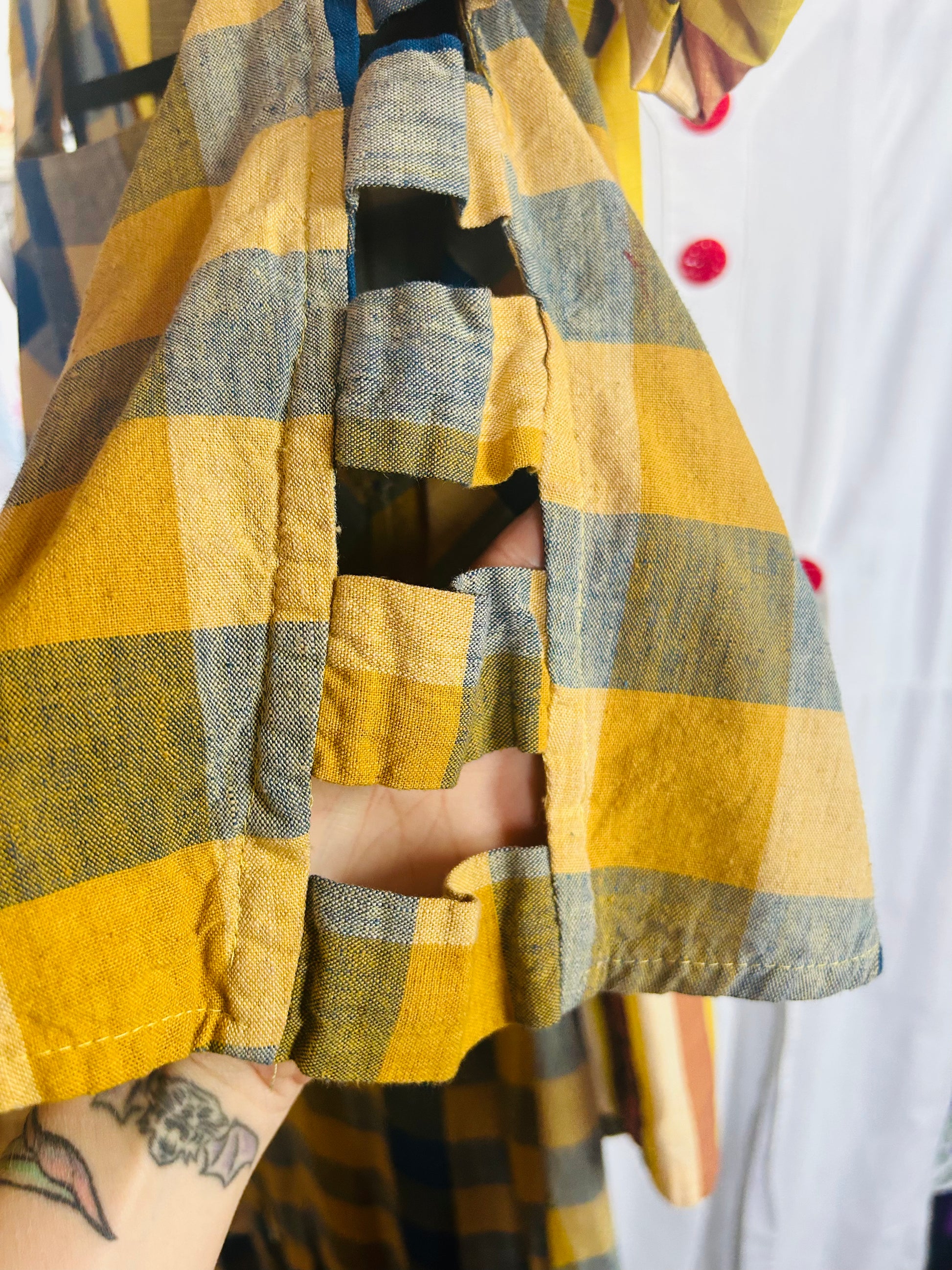 1980s Guatemalan Plaid Cutout Maxi Dress - M/L